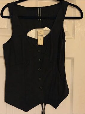 Anthropologie Black Sleeveless Button-Front Tank with Keyhole